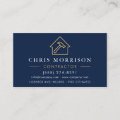 Metal Building Construction Navy Blue Gold QR Code 名刺 (正面)