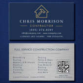 Metal Building Construction Navy Blue Gold QR Code 名刺