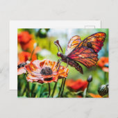 Metal Butterfly on Poppy flower ポストカード (正面/裏面)