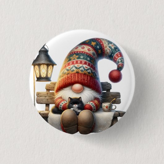 Metal Button Pin Winter Gnome 缶バッジ (正面)