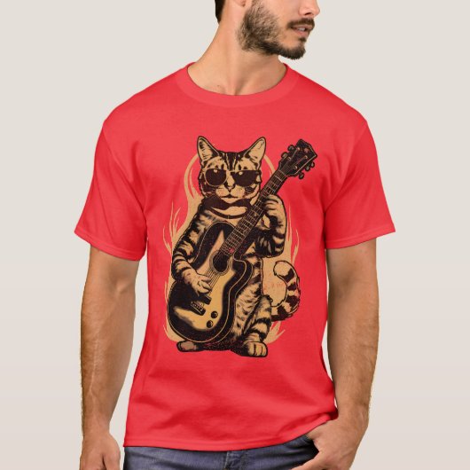 Metal Cat Plays Acoustic Guitar Rock Cute friend Tシャツ (正面)