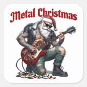 Metal Christmas Tattooed Santa Playing Guitar スクエアシール (正面)