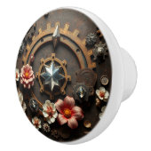 Metal Gears, Pink Flowers, Steampunk Themed セラミックノブ (右)