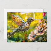 Metal Hummingbird in Flight on flower ポストカード (正面/裏面)