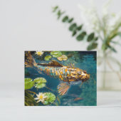 Metal Koi in Pond and water lilith ポストカード (スタンド正面)