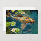 Metal Koi in Pond and water lilith ポストカード (正面/裏面)
