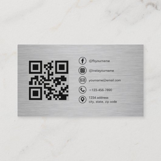 Metal Minimalist Photo with QR Code Social Media 名刺 (裏面)