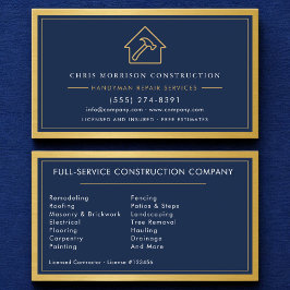 Metal Modern Handyman Navy Blue Gold 名刺