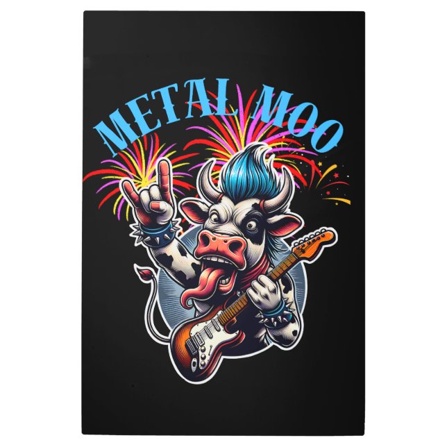     Metal Moo-d – Rockin' Cow with a Guitar メタルプリント (正面)
