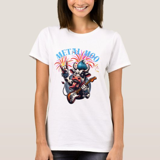     Metal Moo-d – Rockin' Cow with a Guitar Tシャツ (正面)