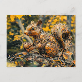 Metal Squirrel on Branch in autumn ポストカード
