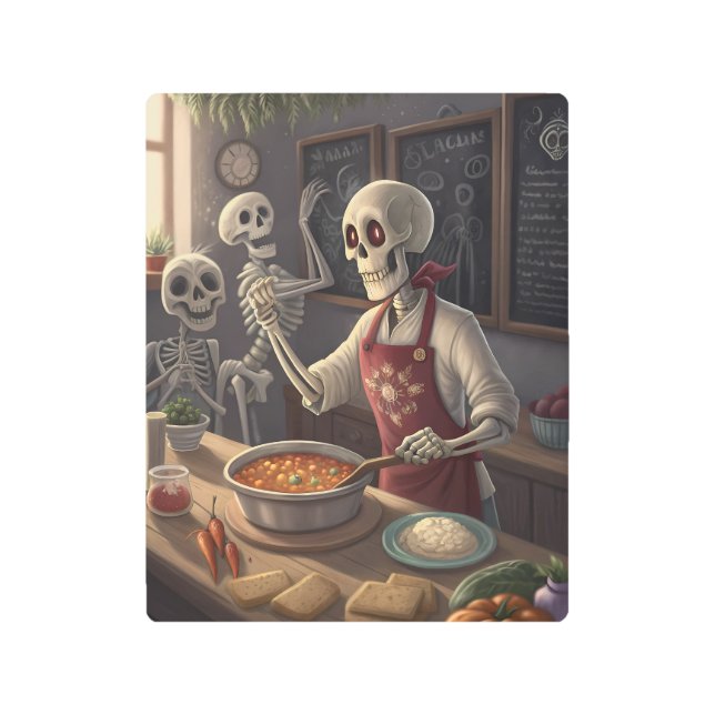 Metal Wall Art - Skeleton Cooking Class | Funny Ha メタルプリント (正面)