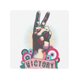 Metal Wall Art Victory Peace & Love Pop-Art Design メタルプリント