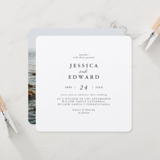 Metalic Silver and Black 結婚 Photo's 招待状 (正面/裏面インサイチュ)