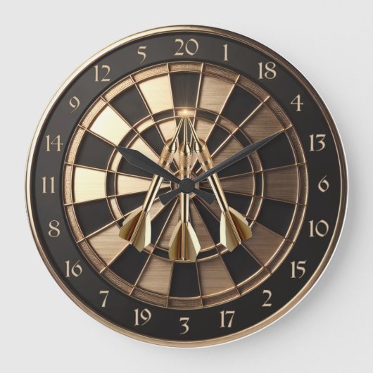 Metall Dartboard mit Dartpfeilen Gold Metalleffekt ラージ壁時計 (正面)