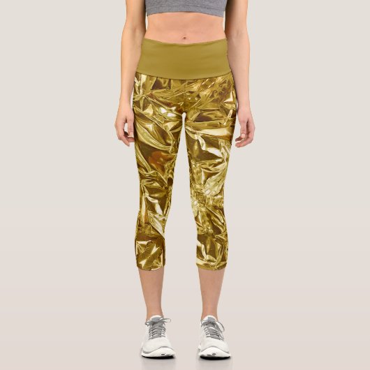 Metallic Abstract 101 Deep Gold Capri Leggings カプリレギンス (正面)