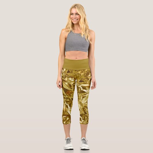 Metallic Abstract 101 Deep Gold Capri Leggings カプリレギンス (正面)