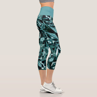 Metallic Abstract 101 Deep Teal Capri Leggings カプリレギンス