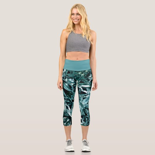 Metallic Abstract 101 Deep Teal Capri Leggings カプリレギンス (正面)