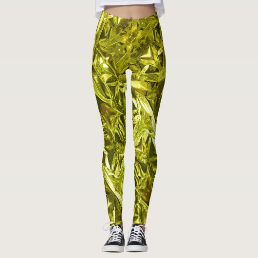 Metallic Abstract 101 Lime Green Leggings レギンス (正面)