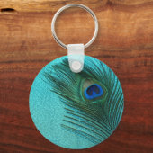 Metallic Aqua Blue Peacock Feather キーホルダー (正面)