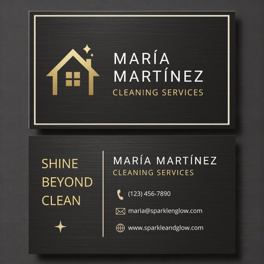 Metallic Black and Gold House Cleaning Services 名刺