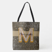 Metallic Black Glitter Personalized modern chic トートバッグ (正面)