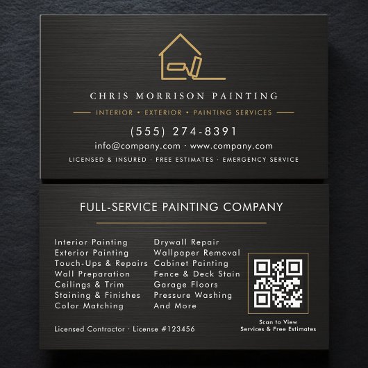 Metallic Black Gold Painter Painting QR Code 名刺