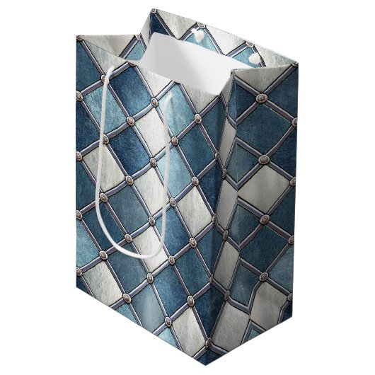 Metallic Blue Diamond - Geometric Industrial ミディアムペーパーバッグ (正面アングル)