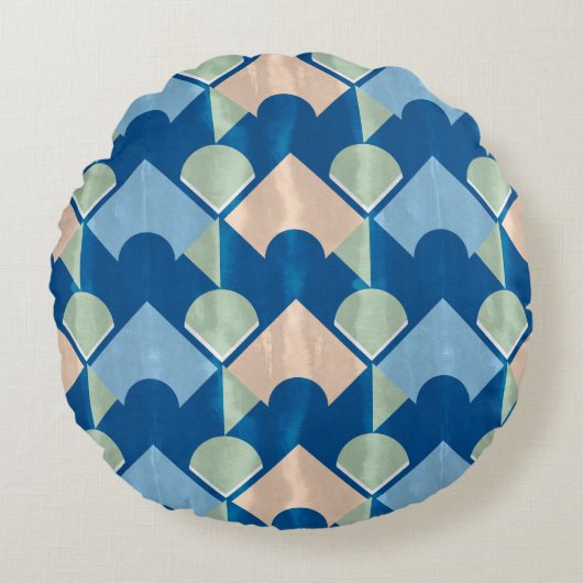 Metallic blue geometric diamond shapes  ラウンドクッション (正面)