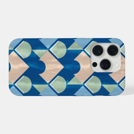 Metallic blue geometric diamond shapes  iPhoneケース (裏面横)