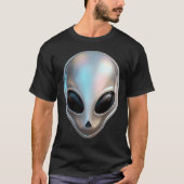 Metallic Chrome Alien Head Retro Y2K Sci-Fi Tシャツ (正面)