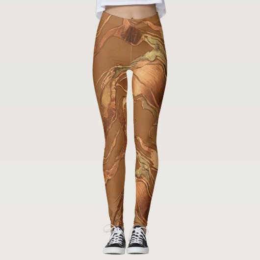 Metallic Copper Fluid Abstract Wave Patter レギンス (正面)