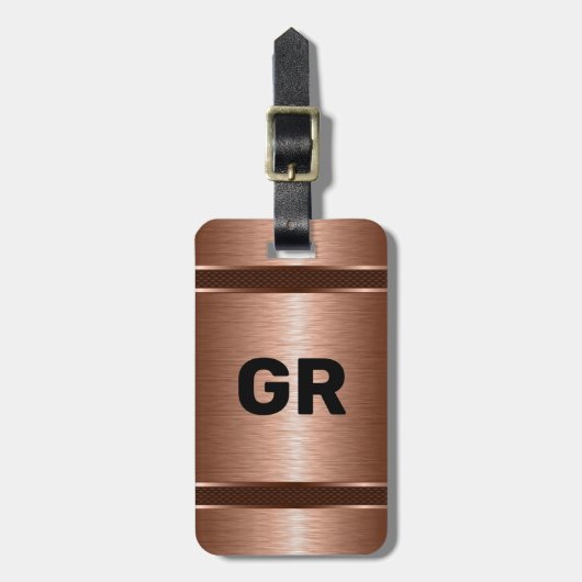 Metallic copper texture personalized black text ラゲッジタグ (正面縦)