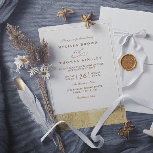 Metallic Dipped Gold Minimalist QR Code Wedding 招待状