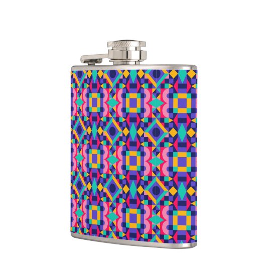 Metallic flask with vibrant geometric pattern フラスク (左)