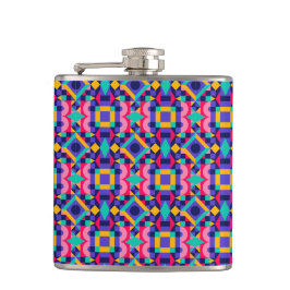 Metallic flask with vibrant geometric pattern  フラスク