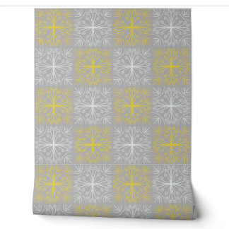 Metallic flower tile gray background 壁紙