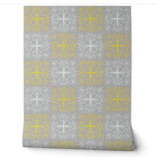Metallic flower tile gray background 壁紙 (ほどく)