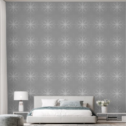 Metallic flower tile gray background 壁紙 (寝室)