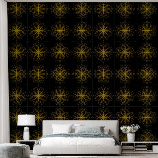 Metallic flower tile gray background 壁紙 (寝室)