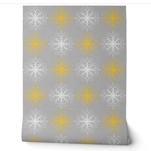Metallic flower tile gray background 壁紙 (ほどく)
