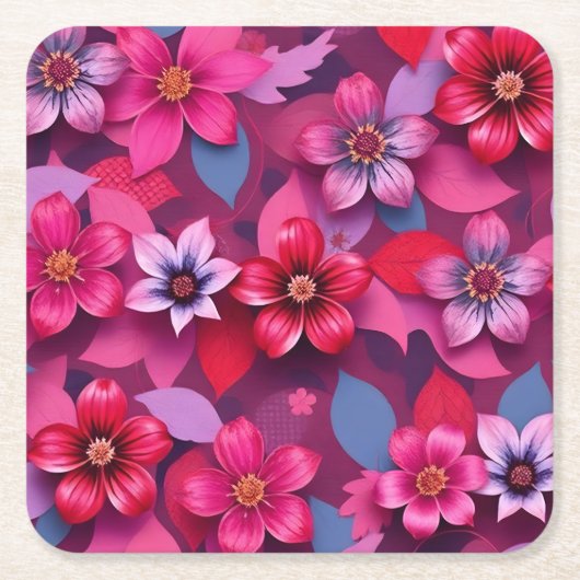  Metallic Flowers Paper Pulp Coaster Set  スクエアペーパーコースター (正面)