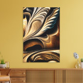 Metallic Fluid Golden Luxury キャンバスプリント (インサイチュ (リビング))