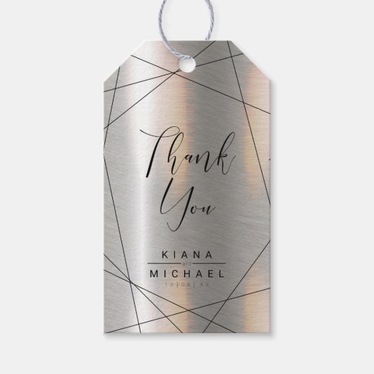 Metallic Geometric Thank You Silver/Black ID648 ギフトタグ (正面)