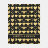 Metallic Gold Accent Hearts Valentine Gift フリースブランケット (正面)