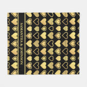 Metallic Gold Accent Hearts Valentine Gift フリースブランケット (正面(横))