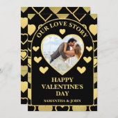 Metallic Gold Accent Hearts Valentine’s Gift Photo シーズンカード (正面/裏面)