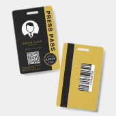 Metallic Gold and Black Professional Press Pass バッジ (正面＆裏面)