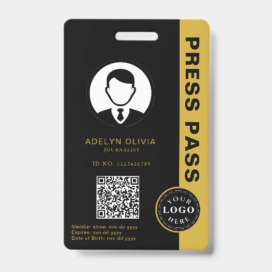 Metallic Gold and Black Professional Press Pass バッジ (正面)